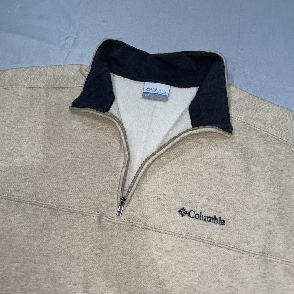 Columbia Sweater Mens Large Beige 1/4 Zip Up Pullover Sweatshirt